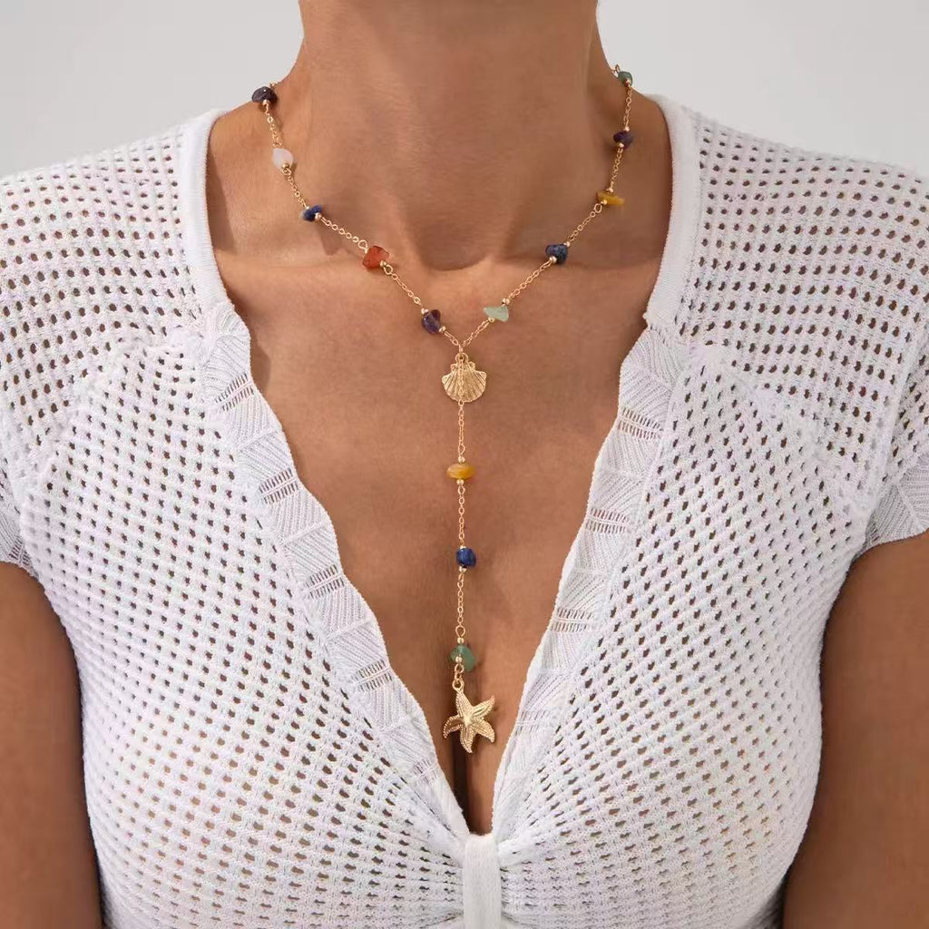 Summer Beach Vibes Necklace with Colorful Stones & Starfish Pendant