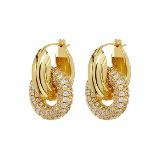 18k gold plated lock buckle copper micro inlay luxury zirconia earrings