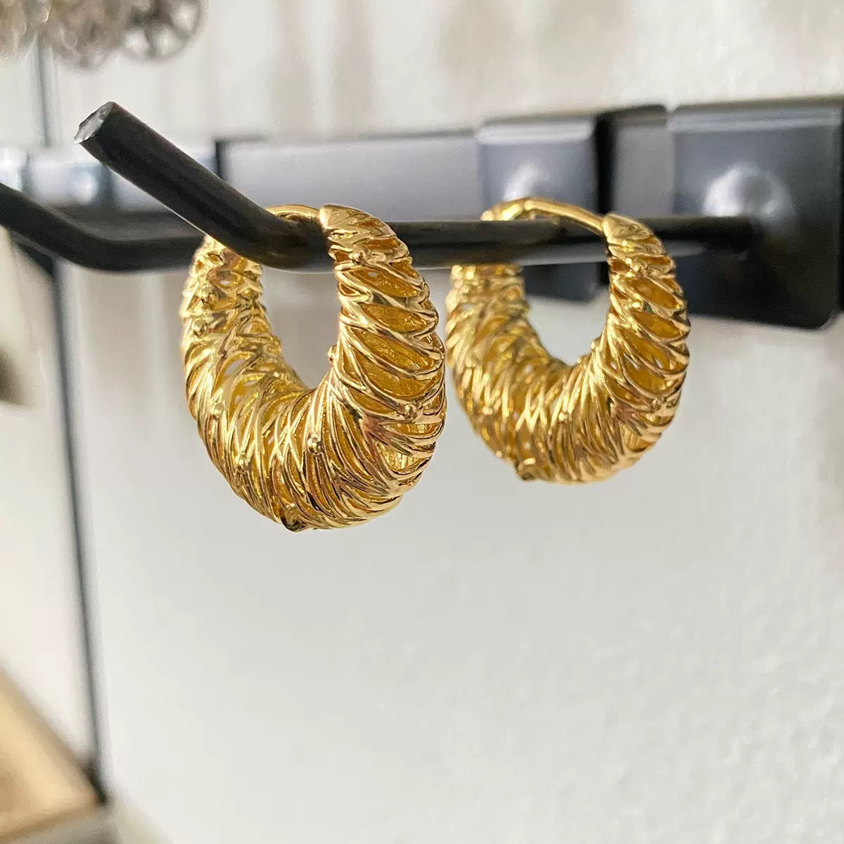 Exaggerated style with intricate lace design, exclusive high-end copper-plated gold earrings