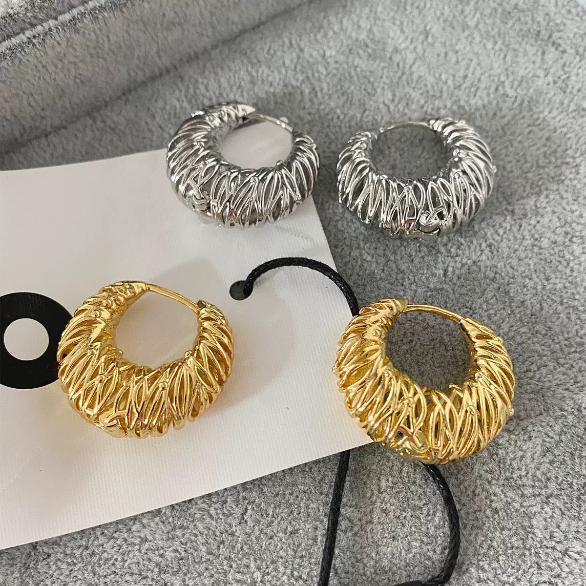 Exaggerated style with intricate lace design, exclusive high-end copper-plated gold earrings