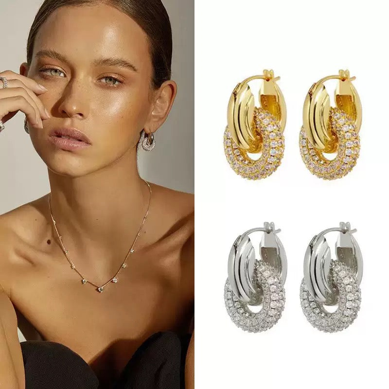 18k gold plated lock buckle copper micro inlay luxury zirconia earrings