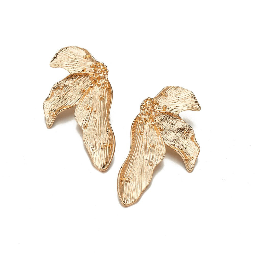 Elegant Silver Textured Leaf Statement Earrings