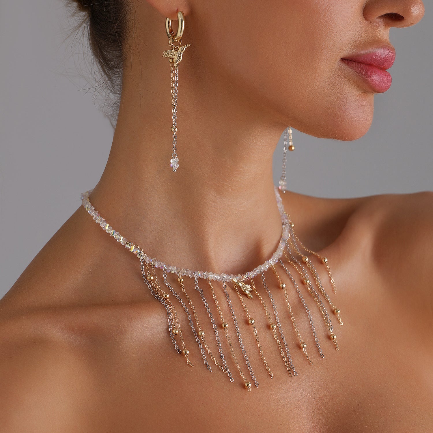 Crystal Tassel Bird Jewelry Set | Elegant Sparkling Necklace & Earrings Duo