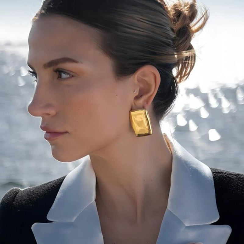 Geometric irregular rectangular modern gold and silver metal light luxury earrings