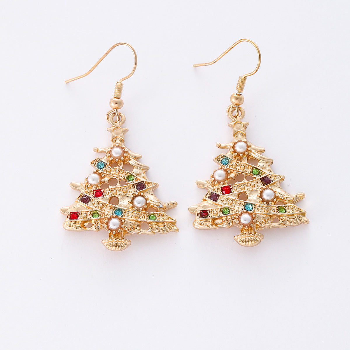Christmas Tree Earrings with Pearls & Colorful Crystals | Festive Holiday Jewelry Must-Have