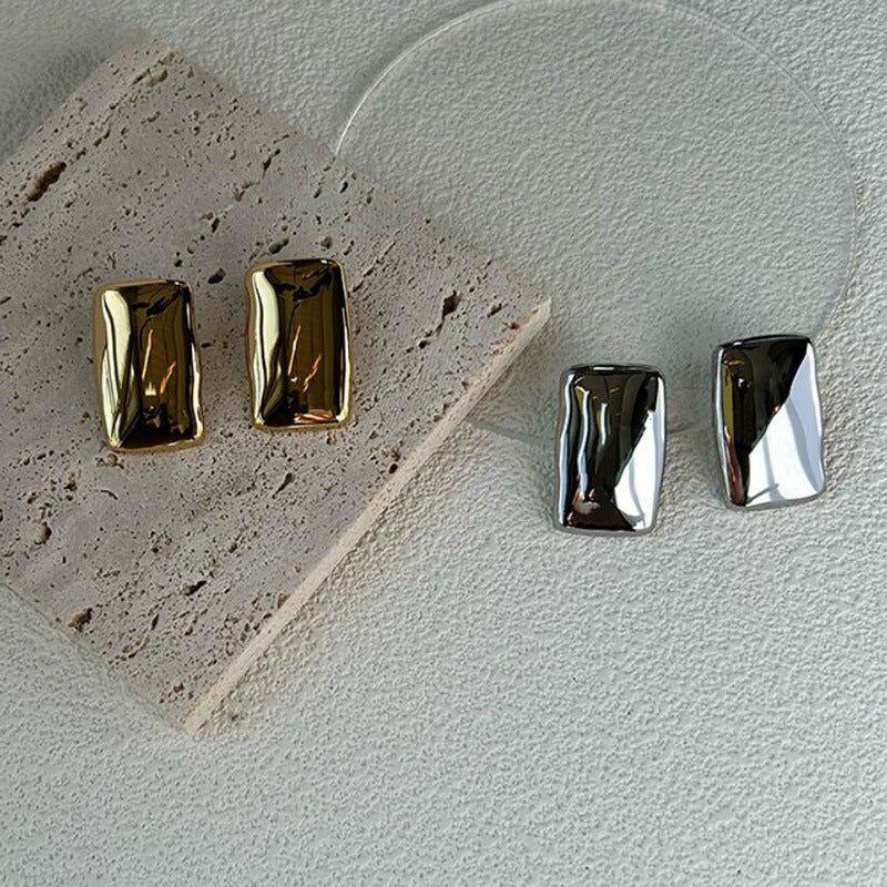Geometric irregular rectangular modern gold and silver metal light luxury earrings