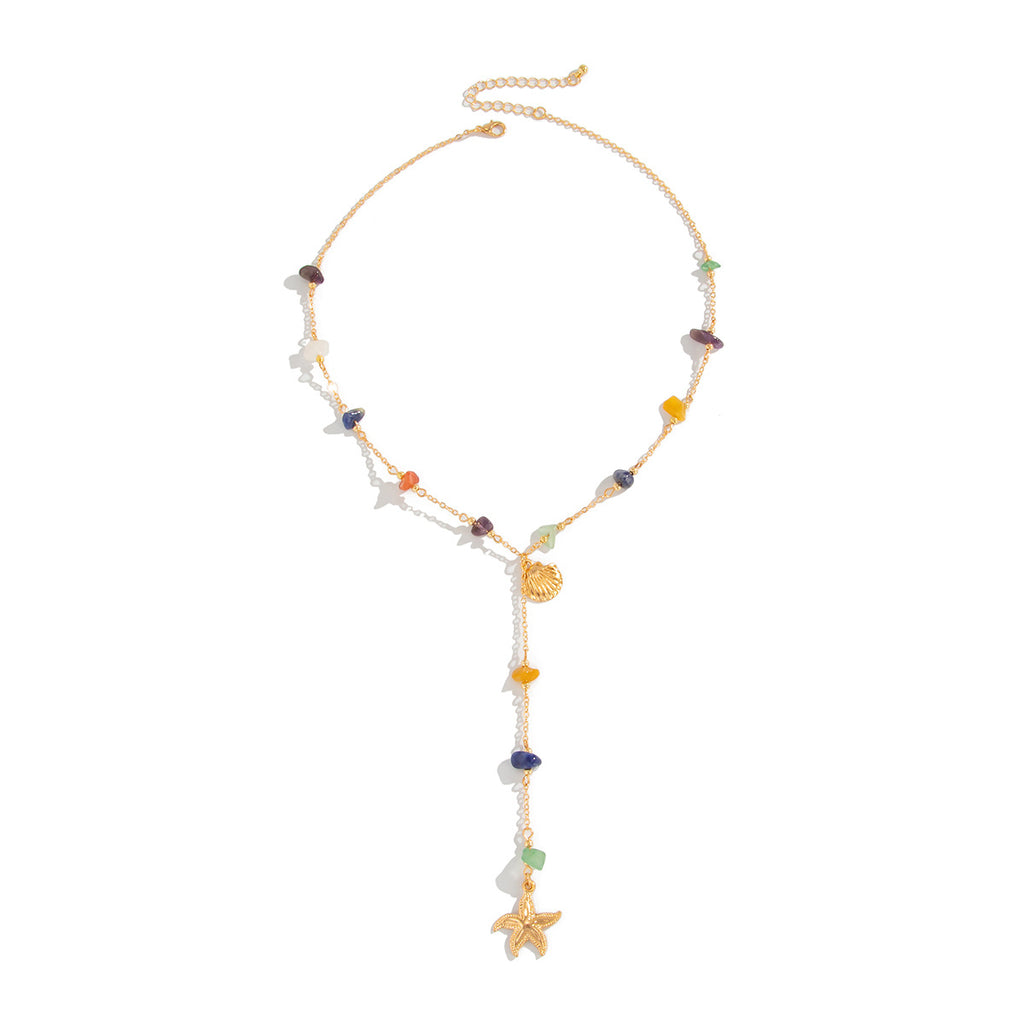 Summer Beach Vibes Necklace with Colorful Stones & Starfish Pendant