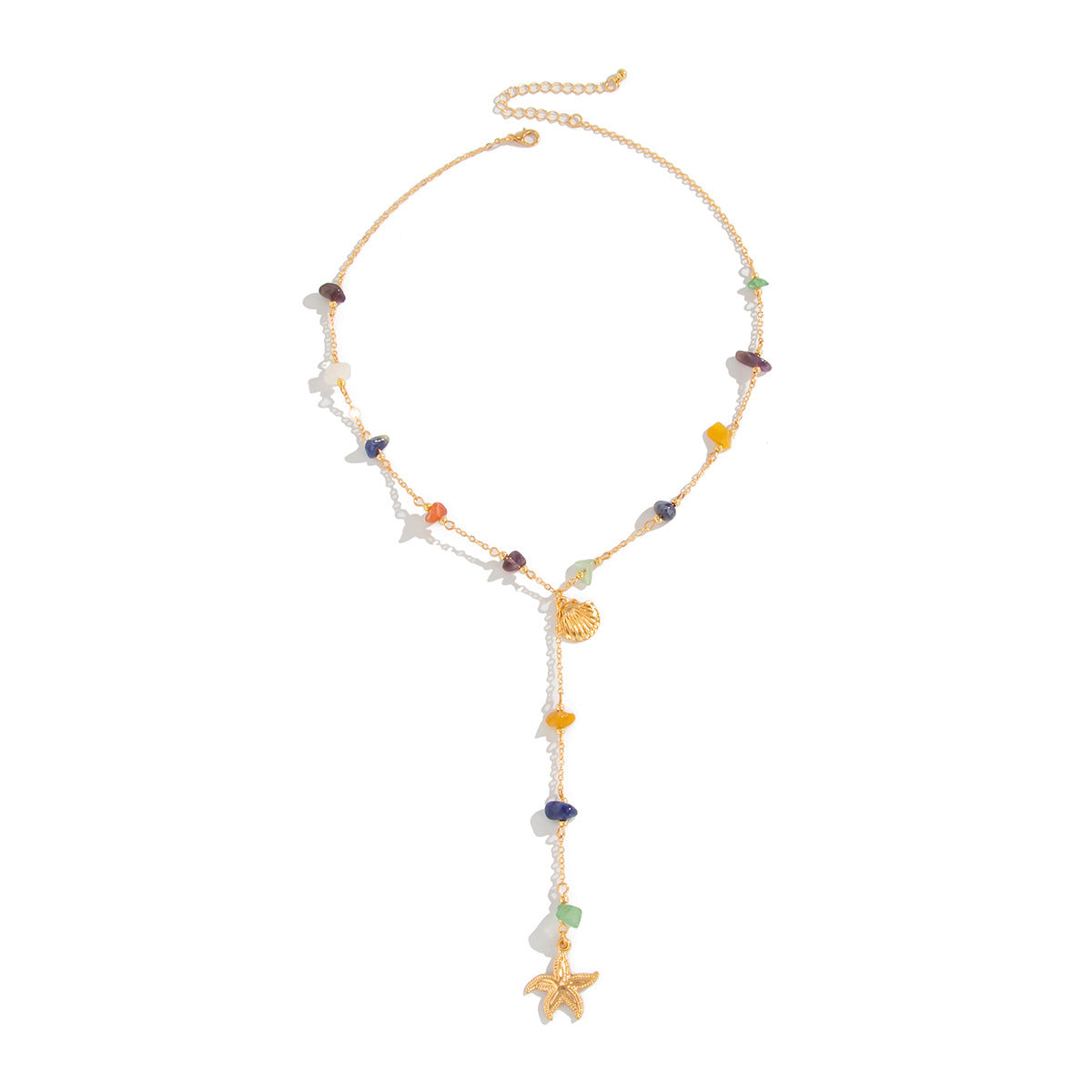 Summer Beach Vibes Necklace with Colorful Stones & Starfish Pendant