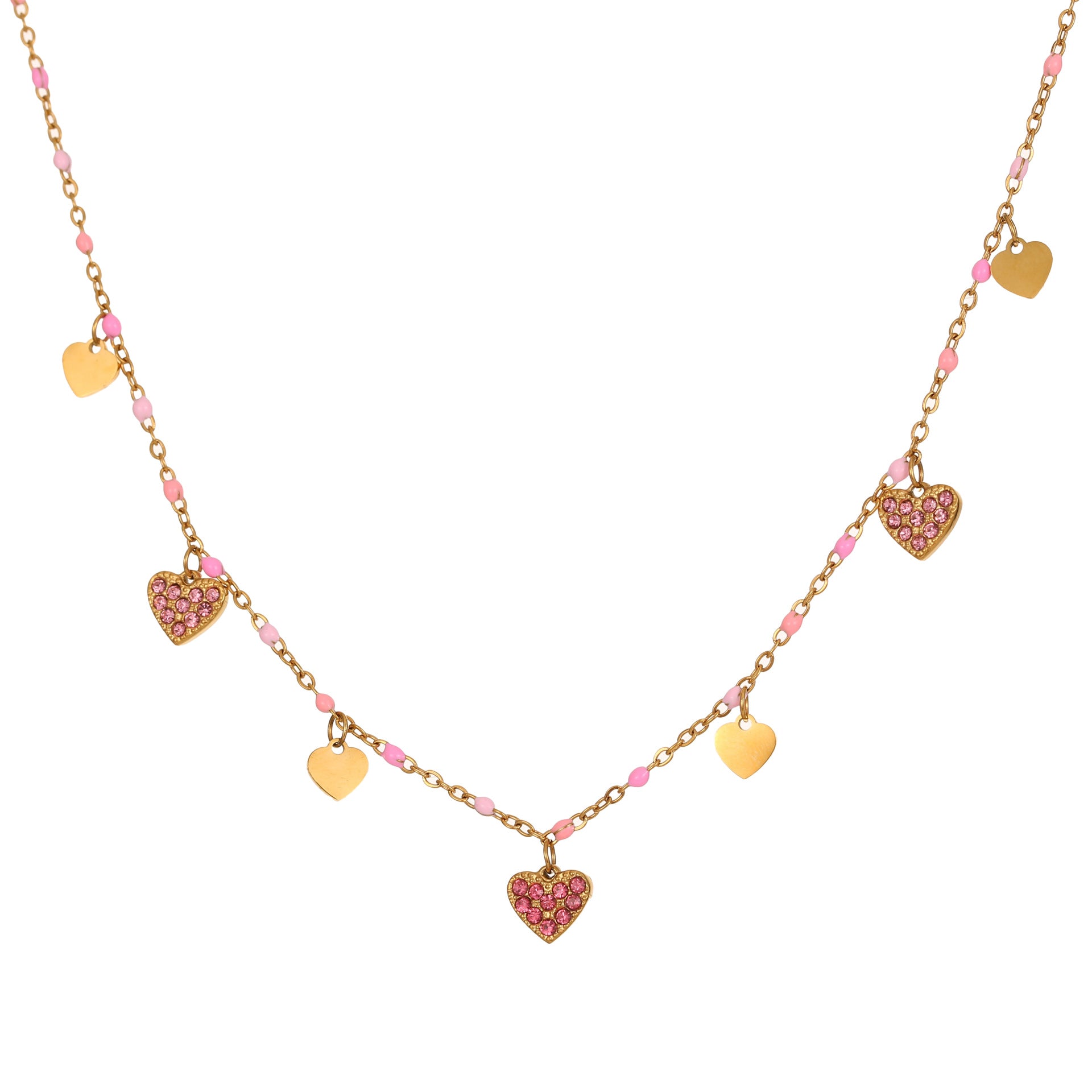 Trendy diamond-encrusted heart-shaped stainless steel clavicle chain necklace with a unique design.