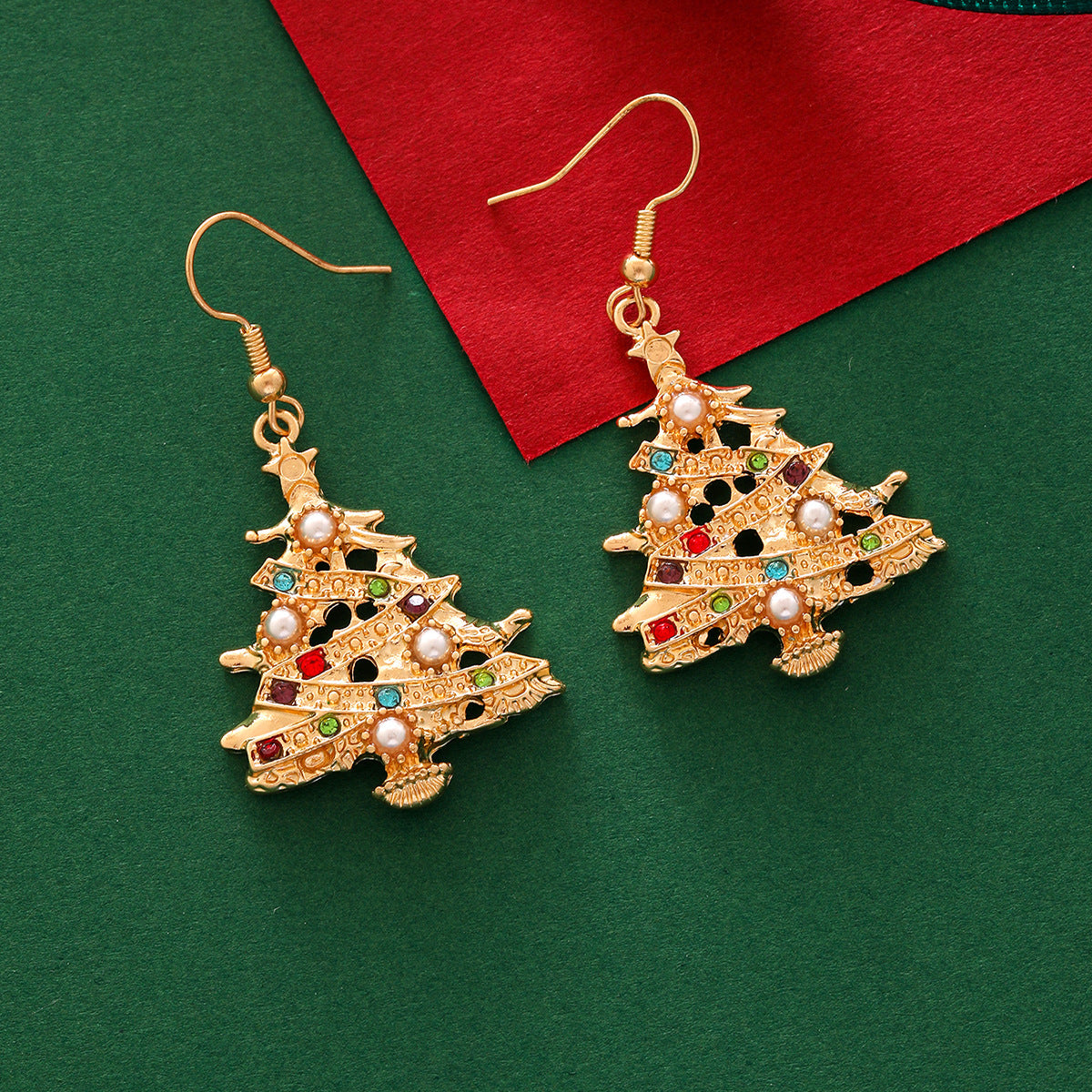 Christmas Tree Earrings with Pearls & Colorful Crystals | Festive Holiday Jewelry Must-Have