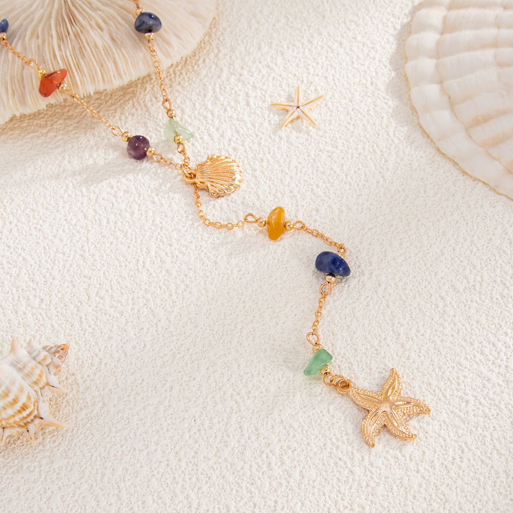 Summer Beach Vibes Necklace with Colorful Stones & Starfish Pendant