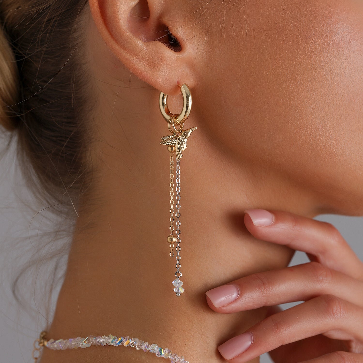 Crystal Tassel Bird Jewelry Set | Elegant Sparkling Necklace & Earrings Duo