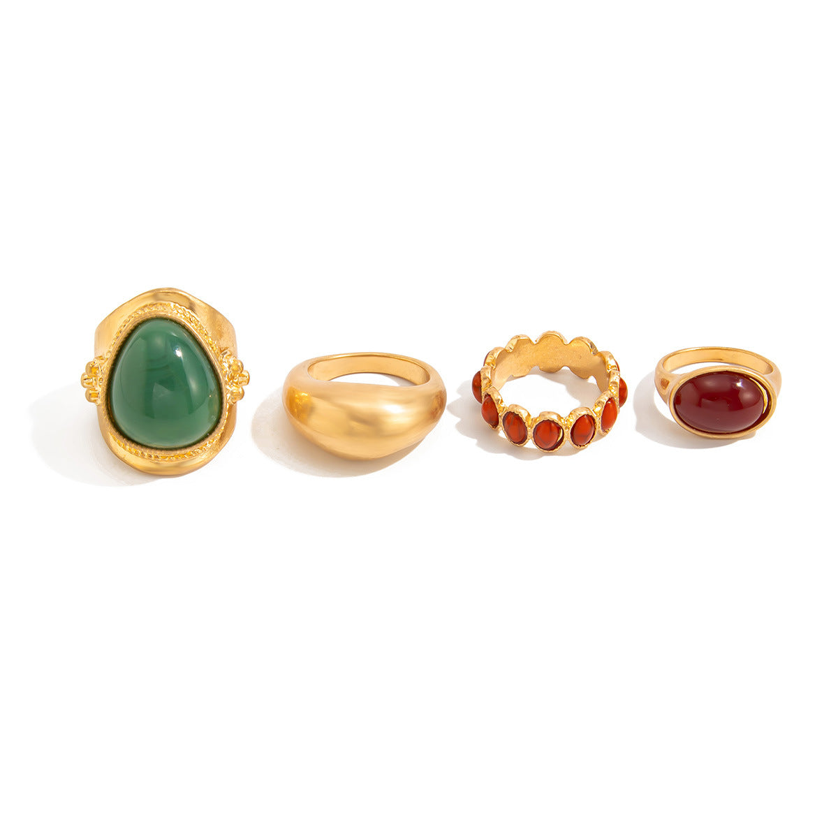 Fashionable and luxurious gemstone open ring set; stylish and trendy metallic polished pleated ring.