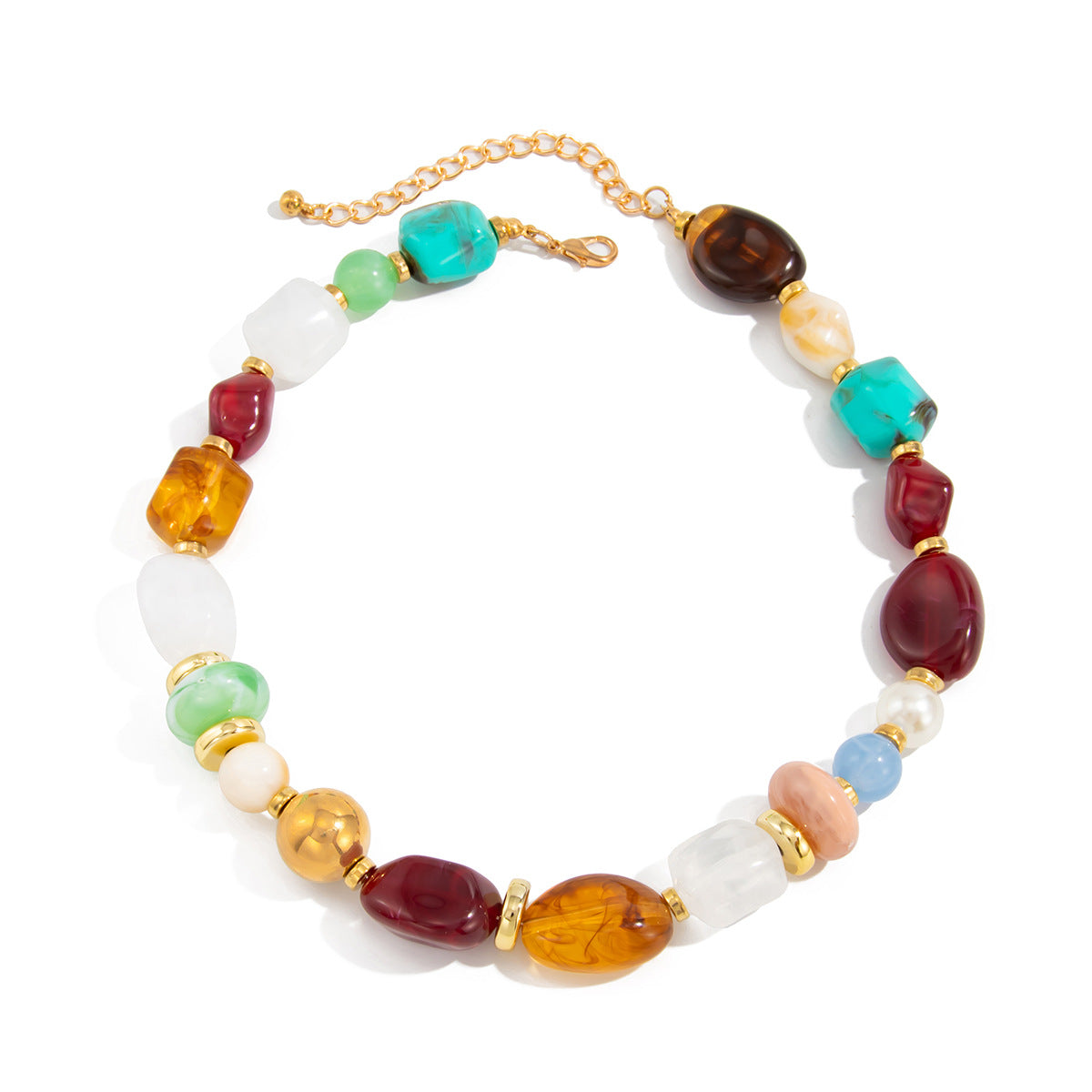 Maillard-style colored resin beaded necklace, vintage irregular CCB clavicle necklace