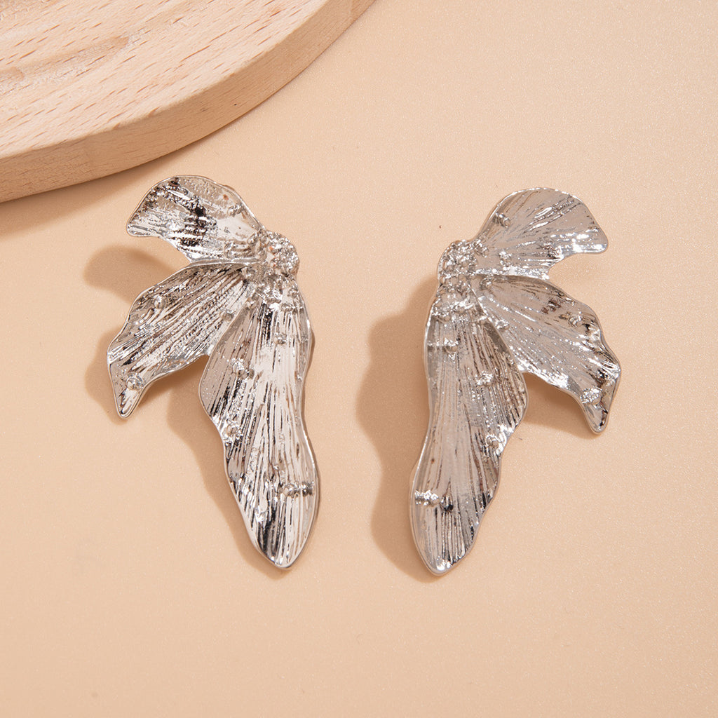 Elegant Silver Textured Leaf Statement Earrings