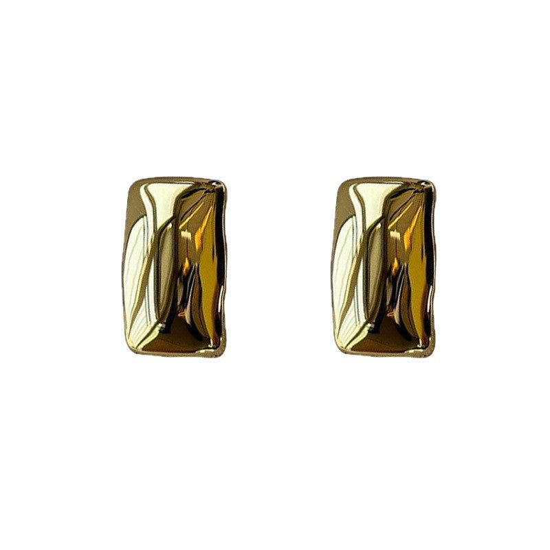 Geometric irregular rectangular modern gold and silver metal light luxury earrings