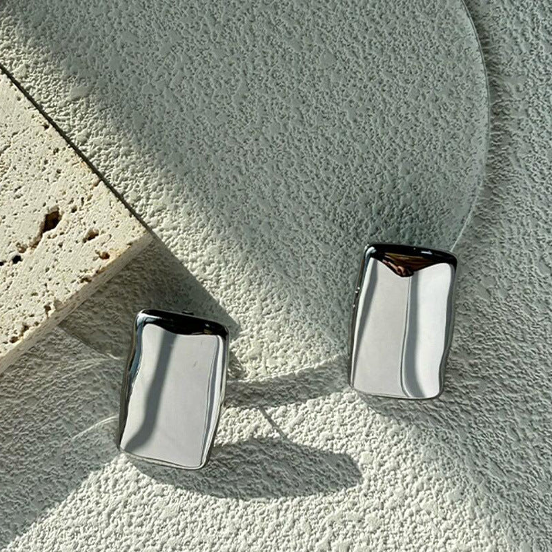 Geometric irregular rectangular modern gold and silver metal light luxury earrings