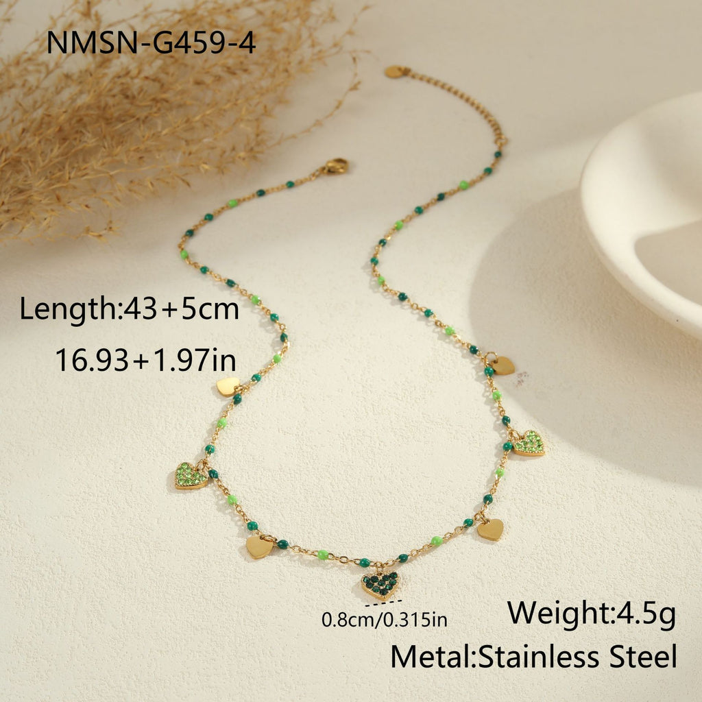 Trendy diamond-encrusted heart-shaped stainless steel clavicle chain necklace with a unique design.