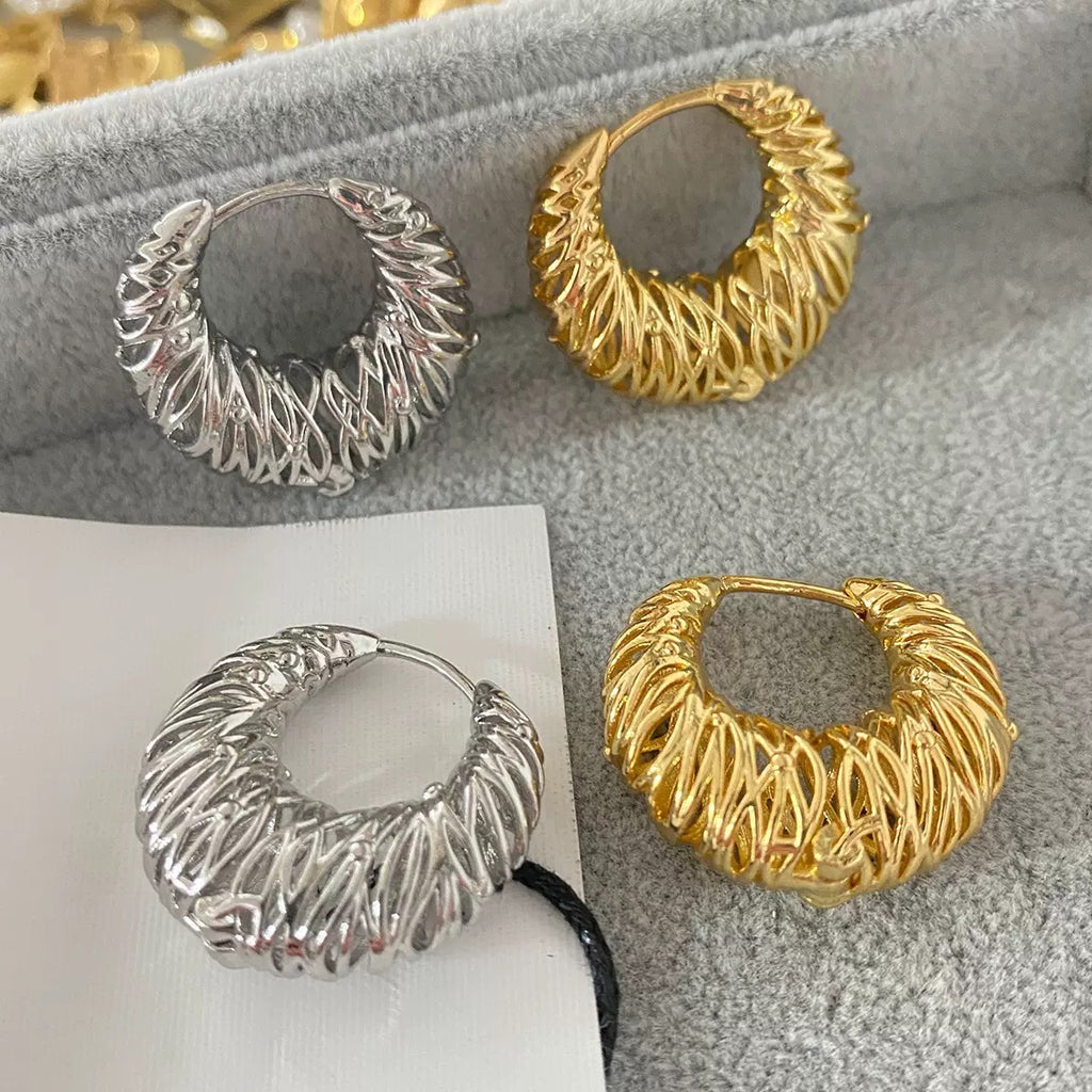 Exaggerated style with intricate lace design, exclusive high-end copper-plated gold earrings