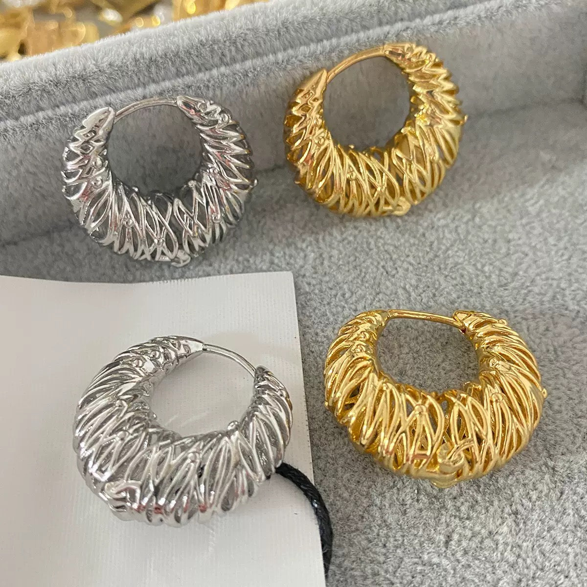 Exaggerated style with intricate lace design, exclusive high-end copper-plated gold earrings