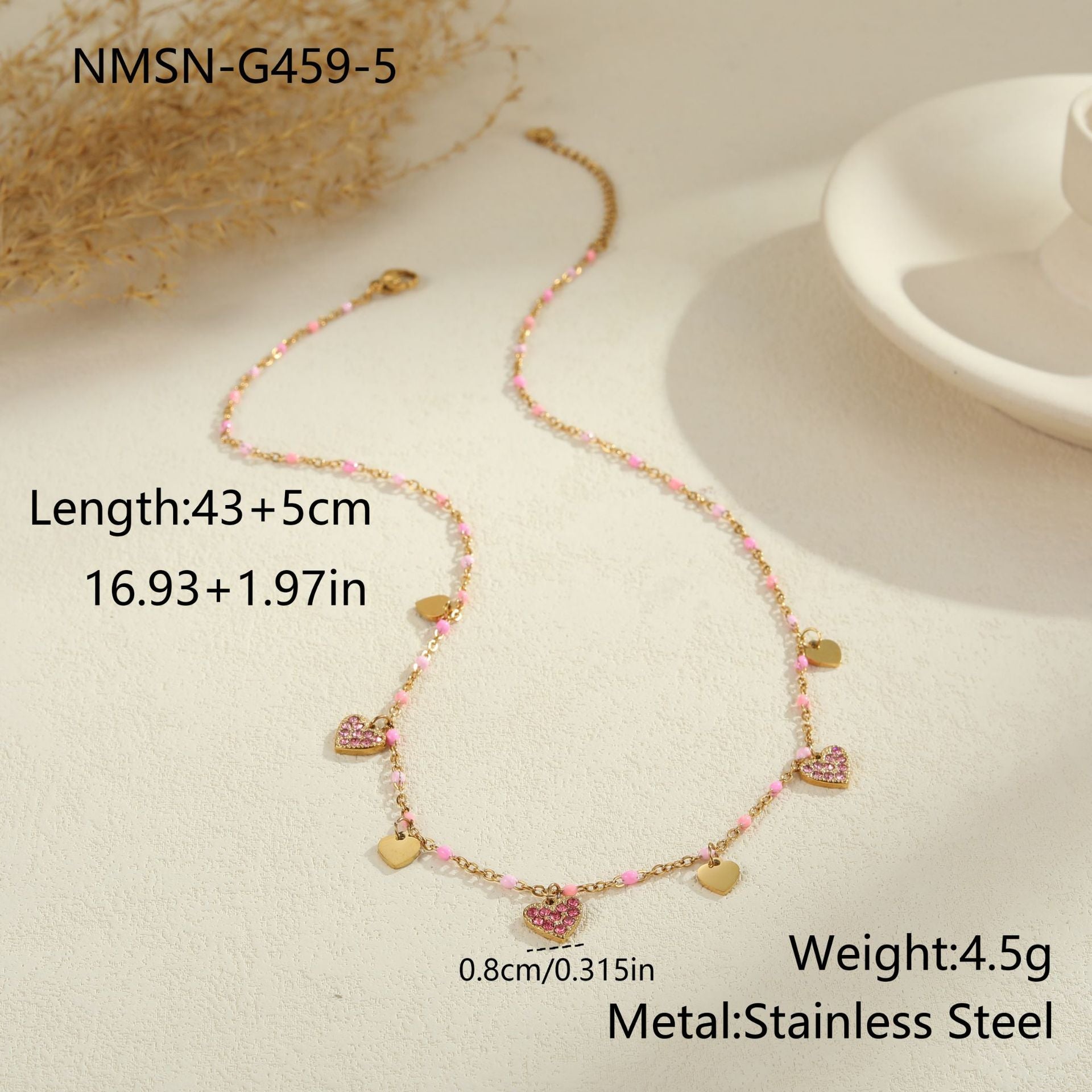 Trendy diamond-encrusted heart-shaped stainless steel clavicle chain necklace with a unique design.